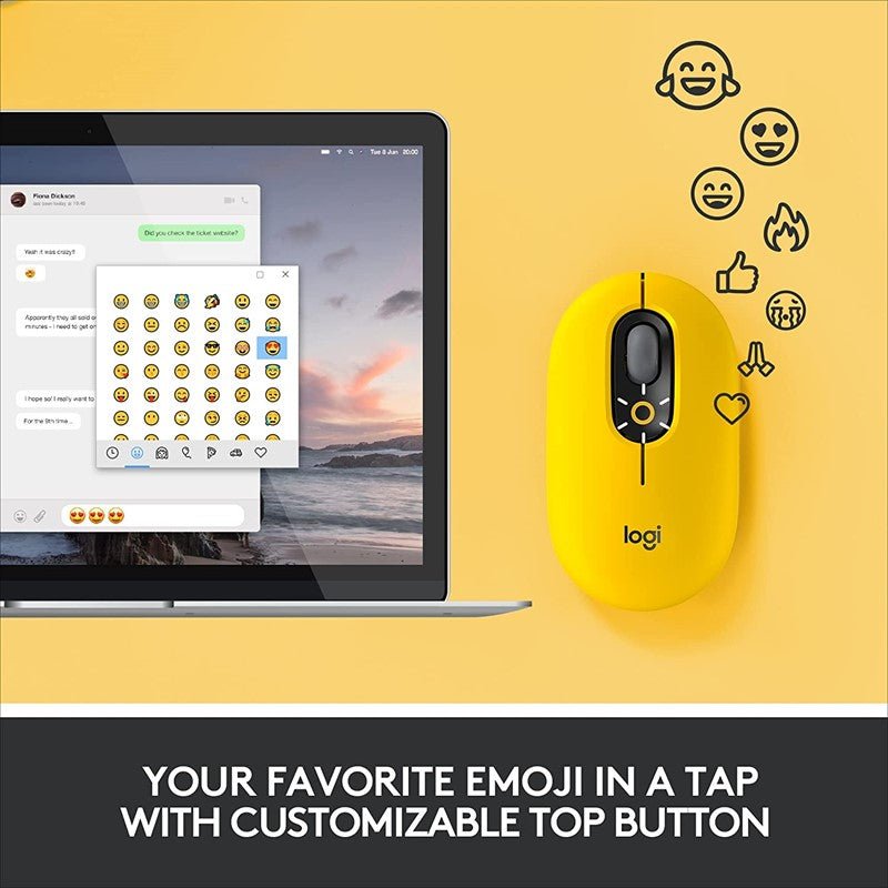 Logitech POP with Emoji Wireless/Bluetooth Mouse, Yellow