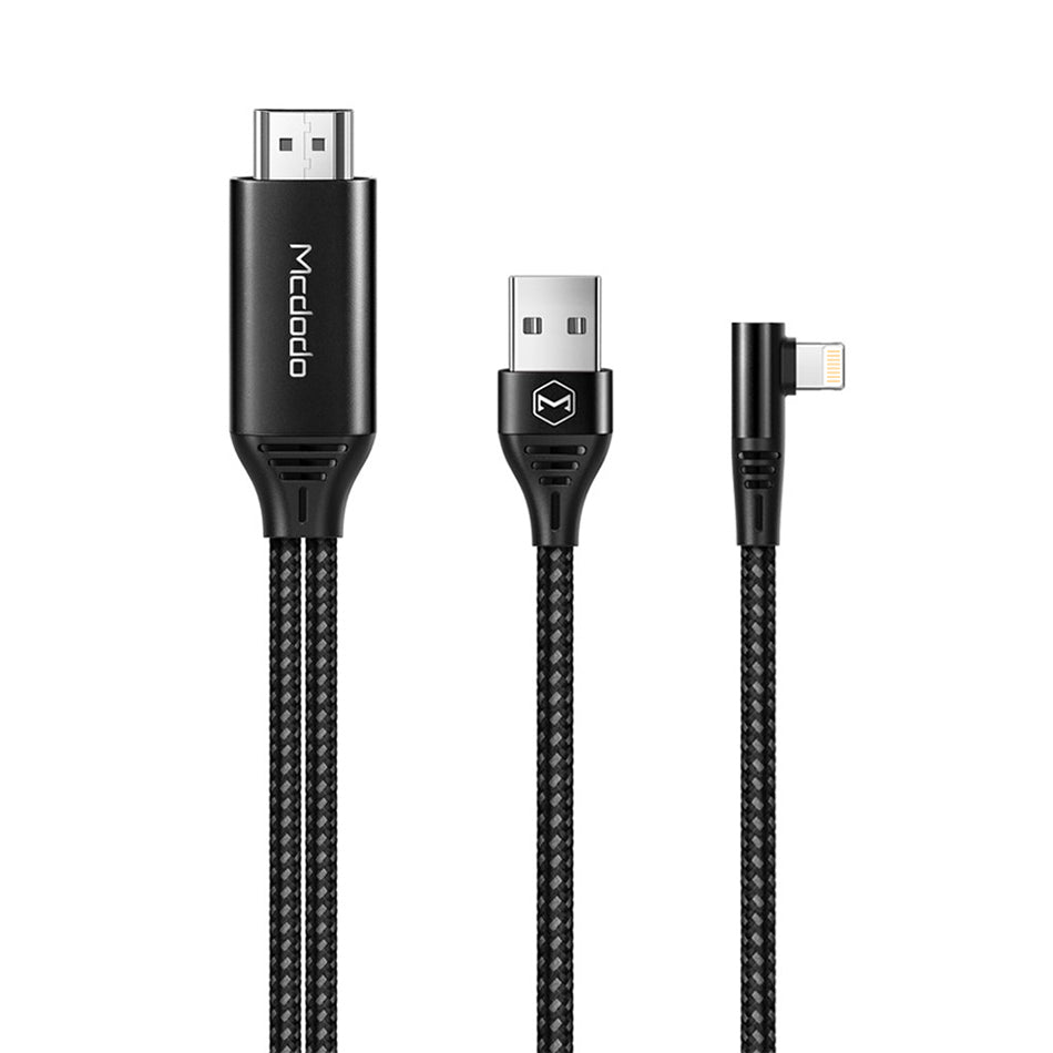 Mcdodo 90 Degree 4K HD Adapter TV Cable - USB / Lightning / HDMI / 2 Meter / Black