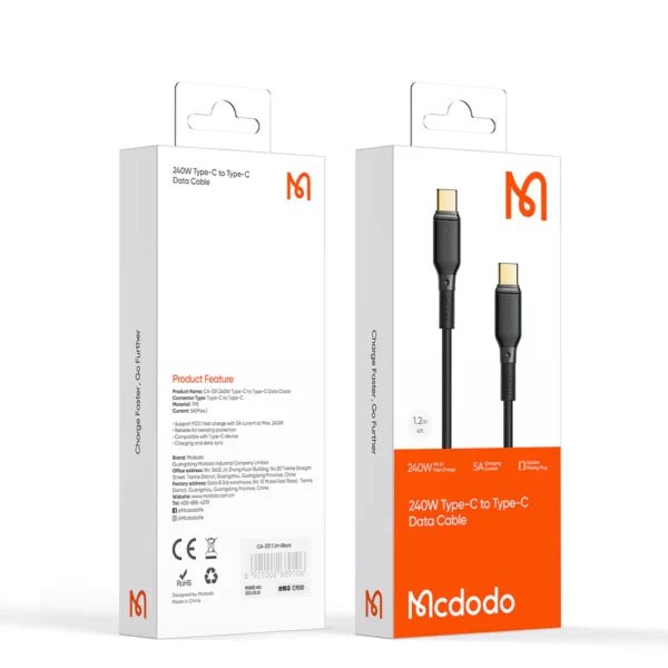 Mcdodo Black Series 240W Type-C to Type-C Data Cable 1.2m CA-3680