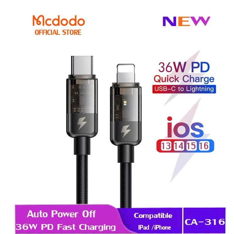 Mcdodo CA316 1.2M 36W PD to Lightning Led Indicator Cable