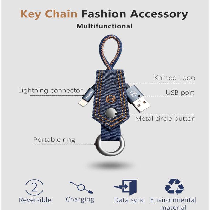 كابل ماكدودو دينم مع سلسلة مفاتيح قماشية - USB / لايتنينج / قماش