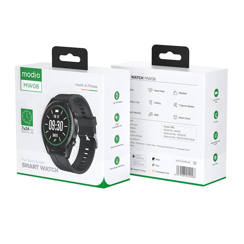 Modio MW08 SmartWatch - 1.28" / Bluetooth / Black