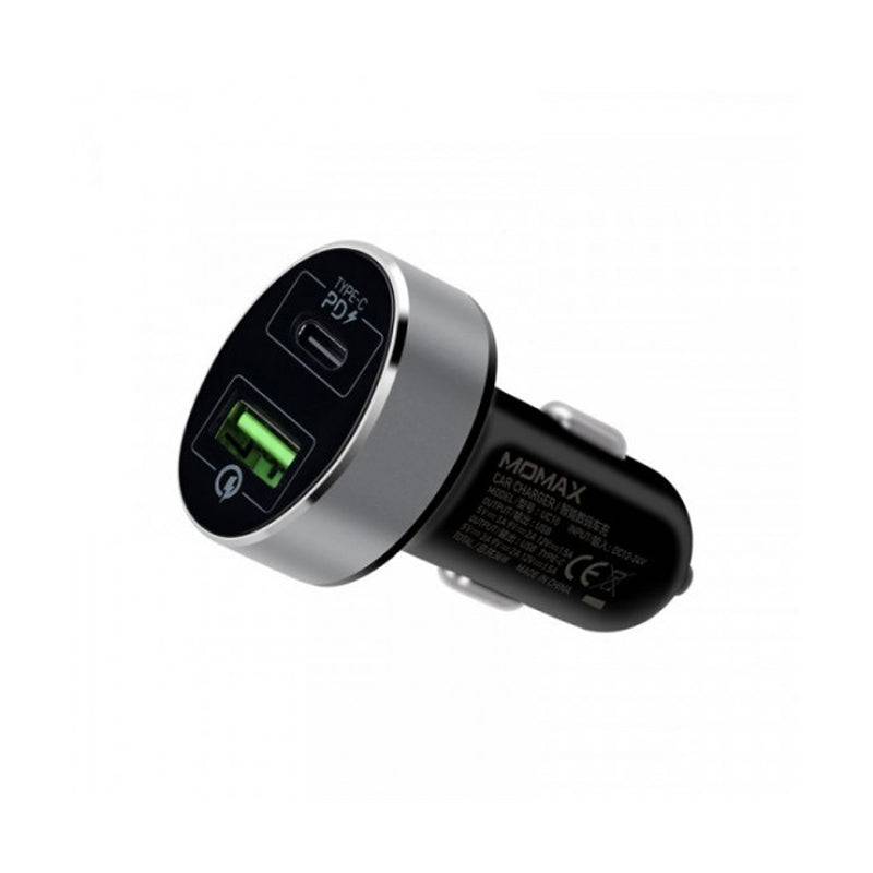 Momax 2in1 USB-C PD Car Fast Charger With Lightning Cable - 20W / USB-C / Black