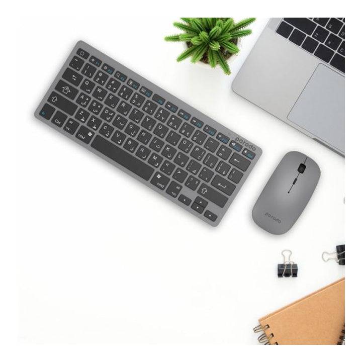 Porodo Keyboard & Mouse Combo - Bluetooth / Up to 10m / Arb/Eng / Grey - Keyboard & Mouse Combo