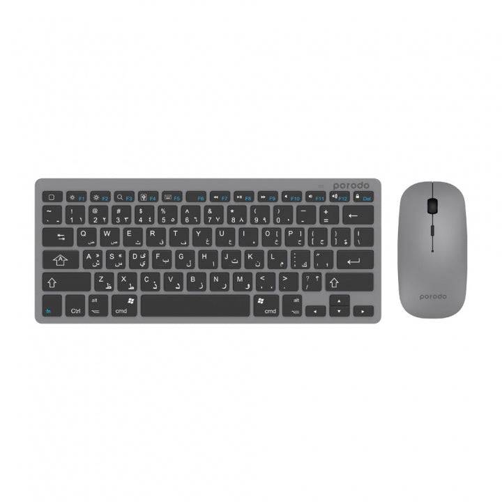 Porodo Keyboard & Mouse Combo - Bluetooth / Up to 10m / Arb/Eng / Grey - Keyboard & Mouse Combo