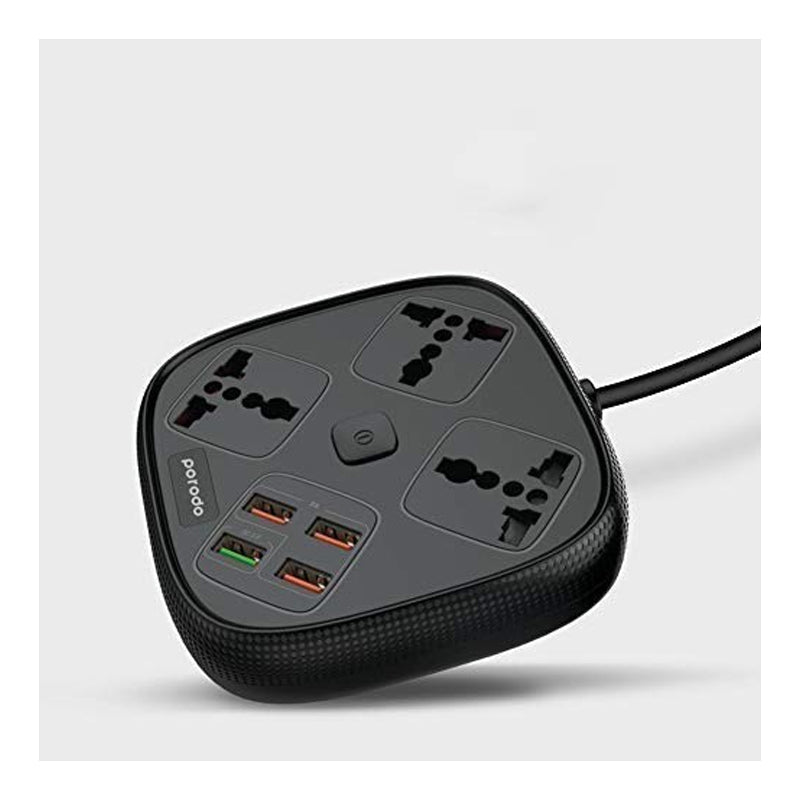 Porodo Universal Power Socket - 3 Socket / USB / Black