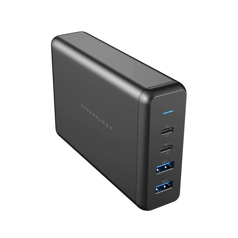 Powerology 156W Multiport USB Wall Charger - 156W / USB-C / USB-A / Black