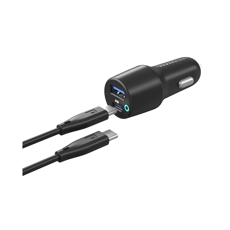 Powerology Aluminum Ultra-Quick 38W Car Charger With Cable - 38W / USB-C / Black