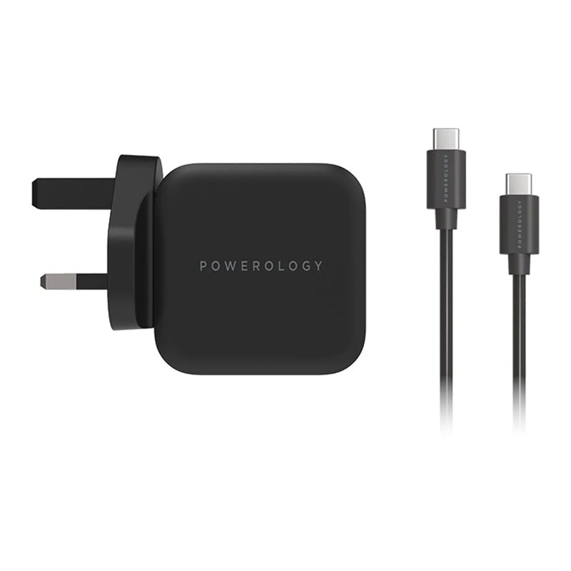 Powerology Ultra-Compact 61W PD GaN Charger With USB-C Cable - USB-C / 61W / Black