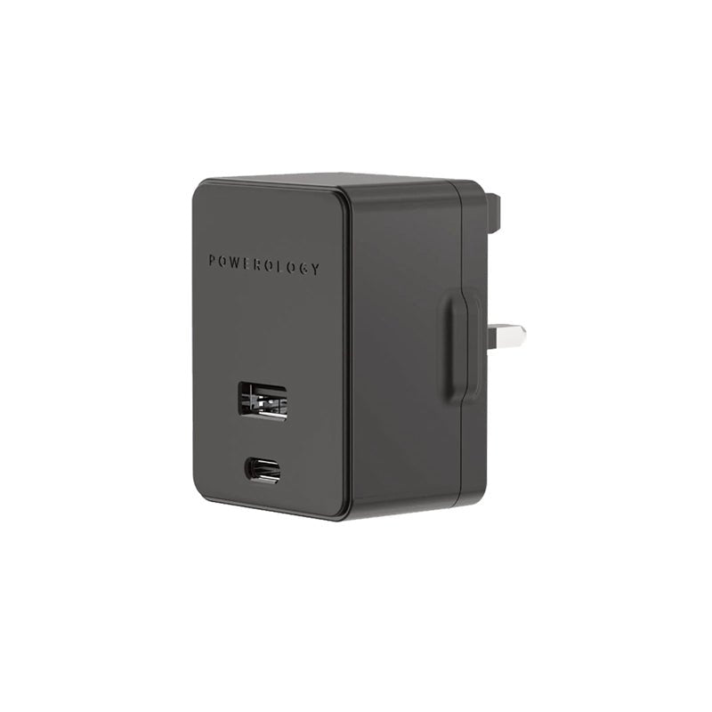 Powerology Ultra-Quick 32W PD Wall Charger With Cable - USB-C / USB-A / 32W / Black