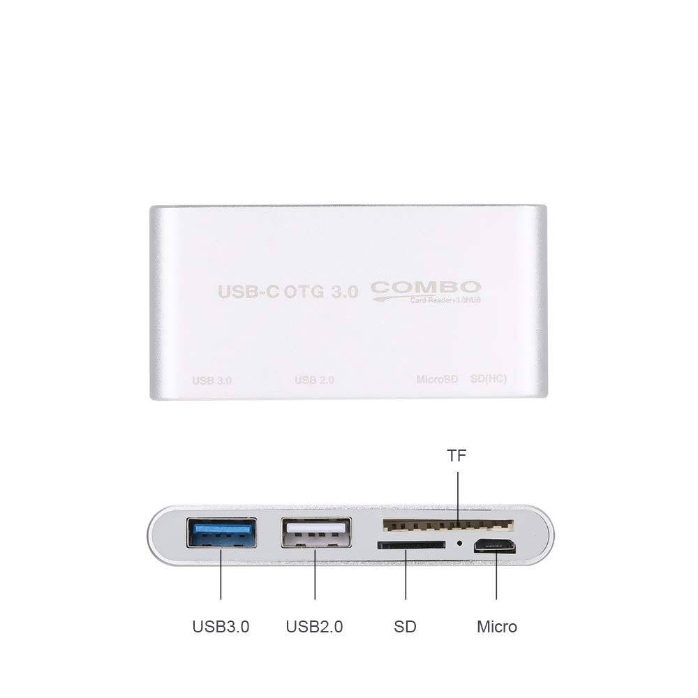T-693 USB Type-C to 5 in 1 Camera Card Reader - USB 2.0 / USB 3.0 / Micro USB / Silver