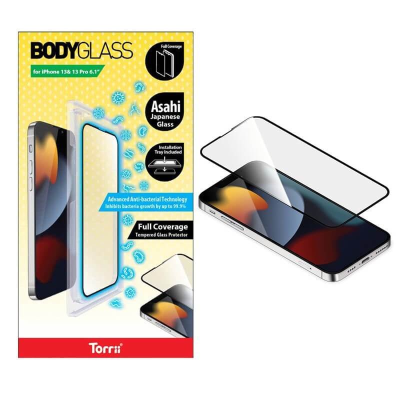 Torrii Bodyglass Full Coverage Screen Protector - iPhone 13 & 13 Pro / Anti-bacterial Coating / Black