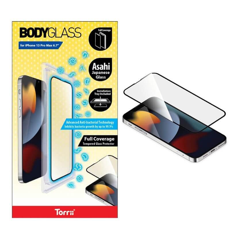 Torrii Bodyglass Full Coverage Screen Protector - iPhone 13 Pro Max / Anti-bacterial Coating / Black