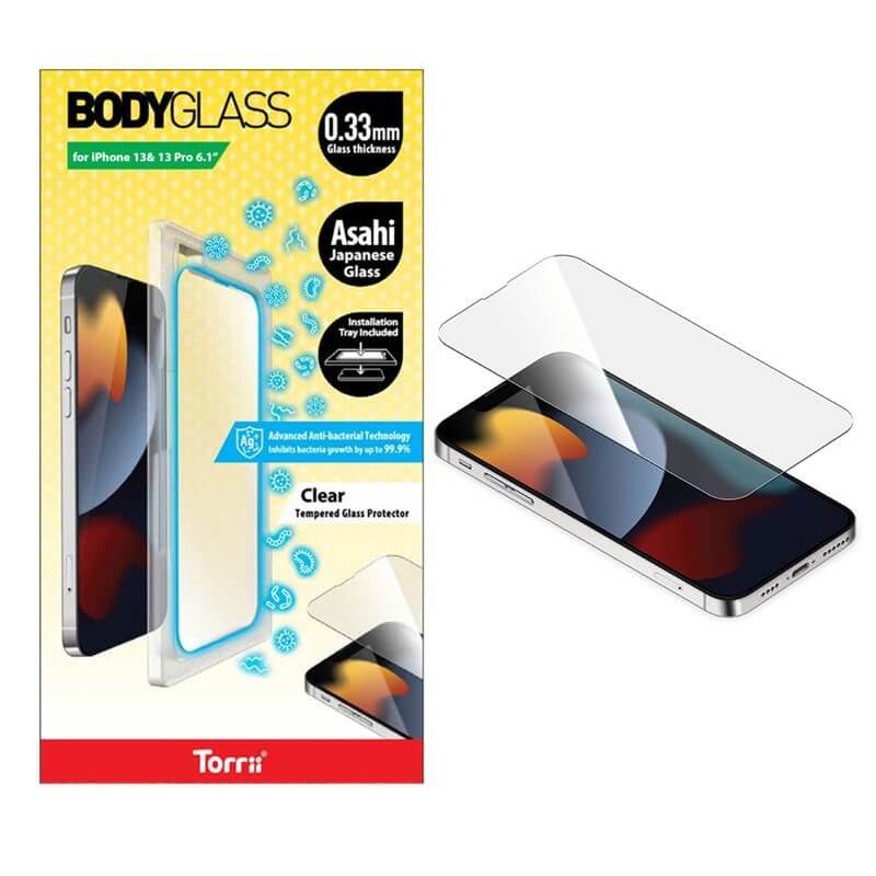 Torrii Bodyglass Screen Protector - iPhone 13 & 13 Pro / Anti-bacterial Coating / Clear