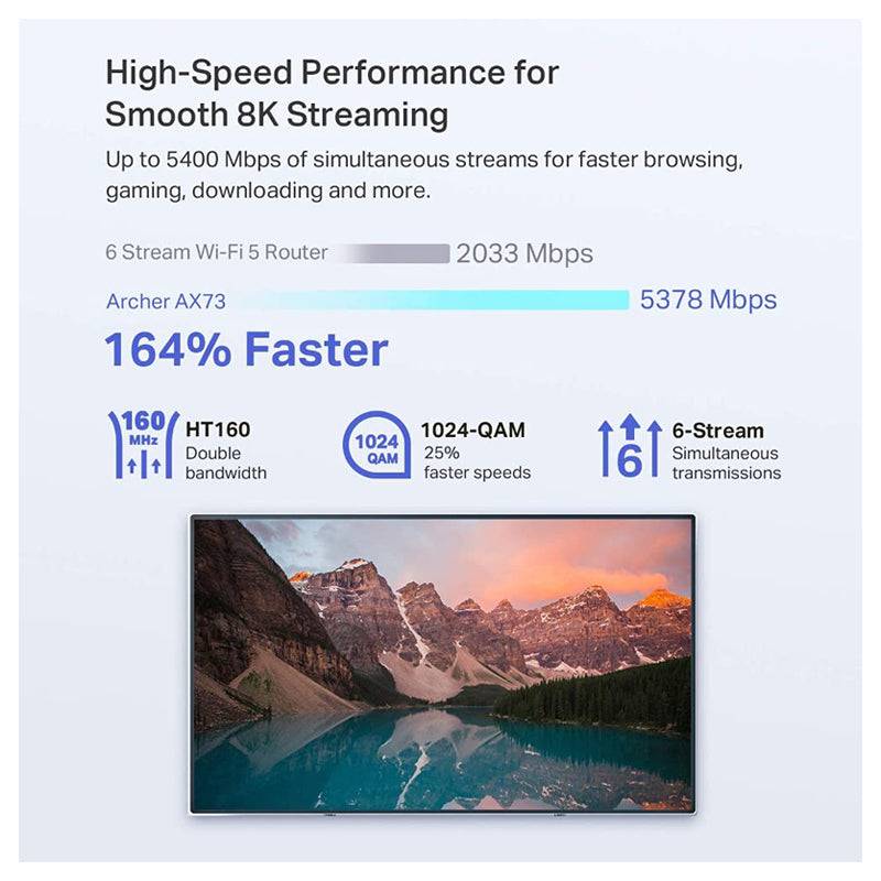 TP-Link Archer AX73 Wireless Router - 5400 Mbps / 2.4GHz & 5GHz / WAN / LAN / USB