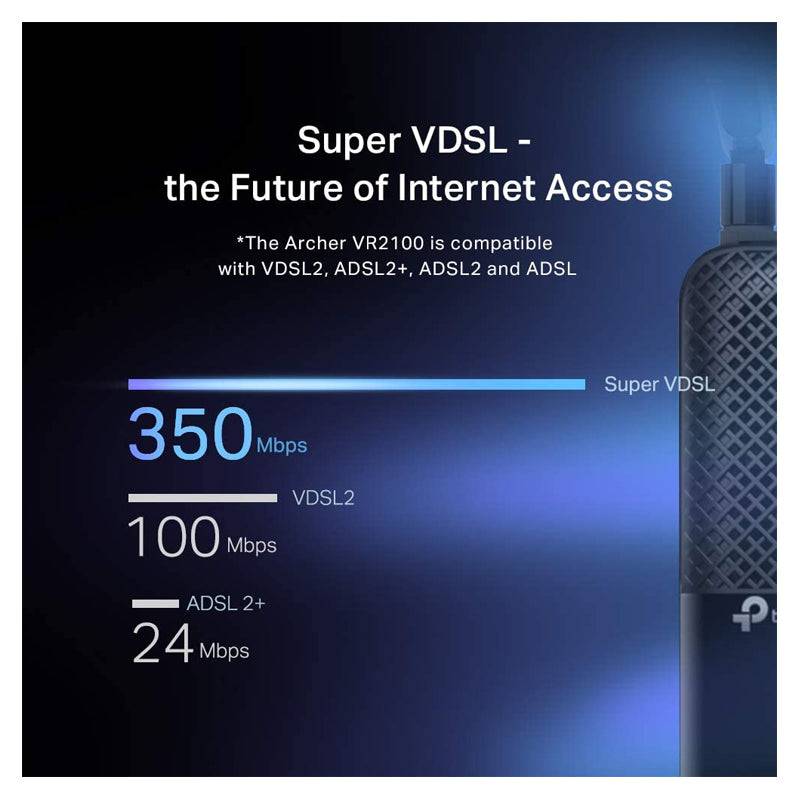  تي بي لينك أرتشر VR2100 VDSL / مودم ADSL راوتر - 2100 ميجابت في الثانية / 2.4 جيجاهرتز ، 5 جيجاهرتز / WAN / شبكة محلية / RJ11 منفذ / يو اس بي