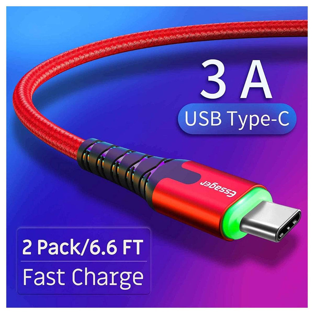 USB Type-C Fast Charging Cable With LED Light - USB Type-C / 2 Meter / Red / Pack of 2 - Cable