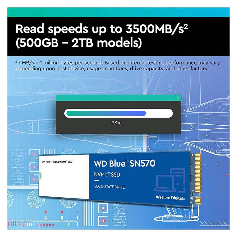 ويسترن ديجيتال أزرق SN570 NVMe إس إس دي - 500 جيجابايت / م.2 2280 / PCIe 3.0 - إس إس دي (حالة محرك صلبة ) 