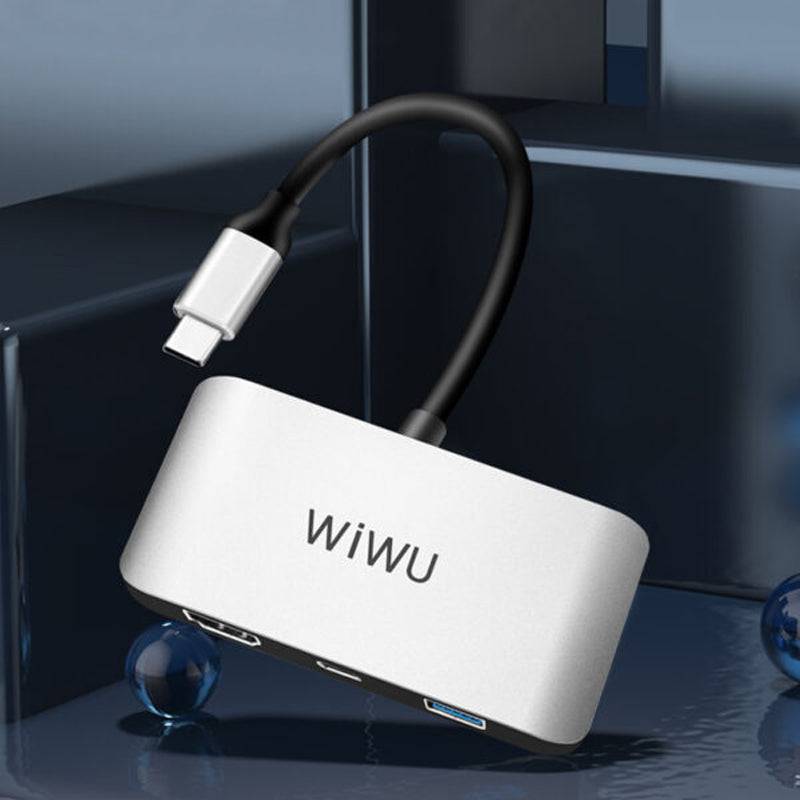 محول WiWU Alpha C2H عالي الدقة - USB 3.0 / Type-C / 4K HDMI / رمادي