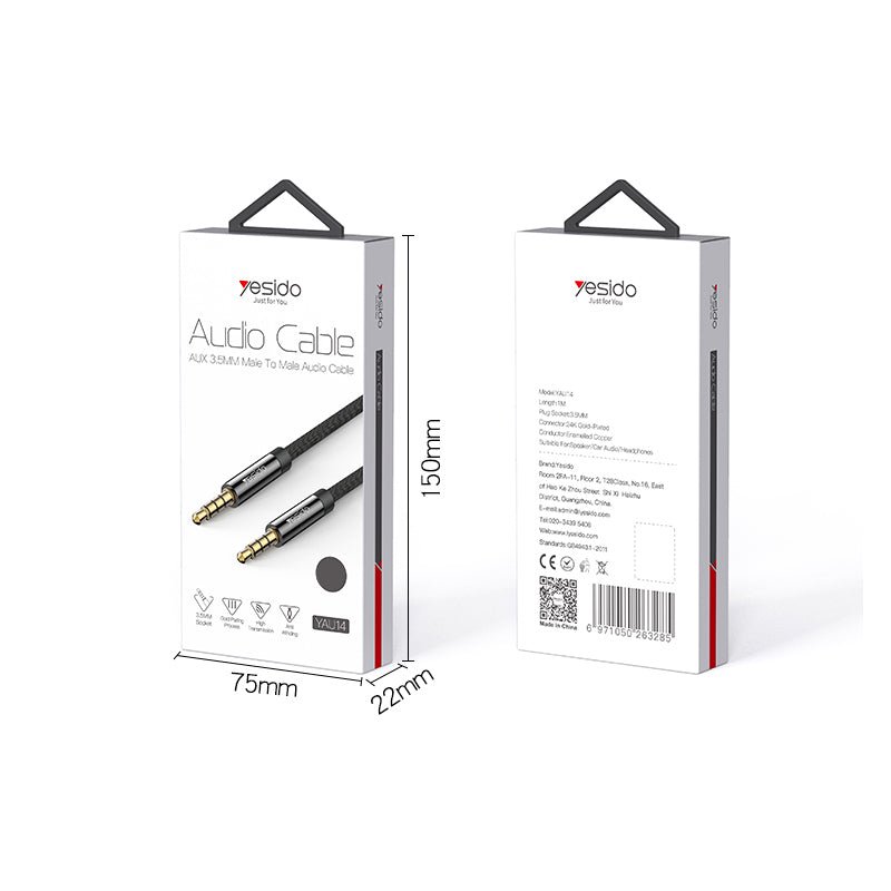 Yesido YAU-14 3.5mm AUX Audio Cable - 3.5mm / 1 Meter / Black