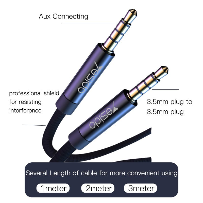 Yesido YAU-14 3.5mm AUX Audio Cable - 3.5mm / 1 Meter / Black