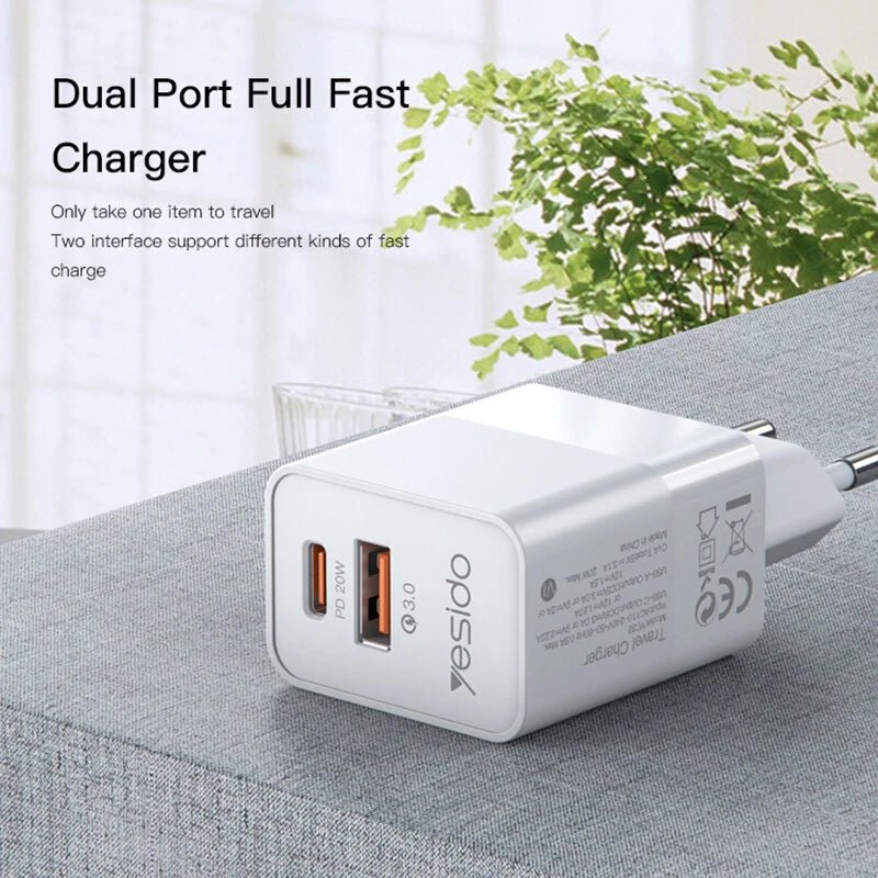 Yesido YC32 Power Adapter - Dual Port / QC3.0 / White