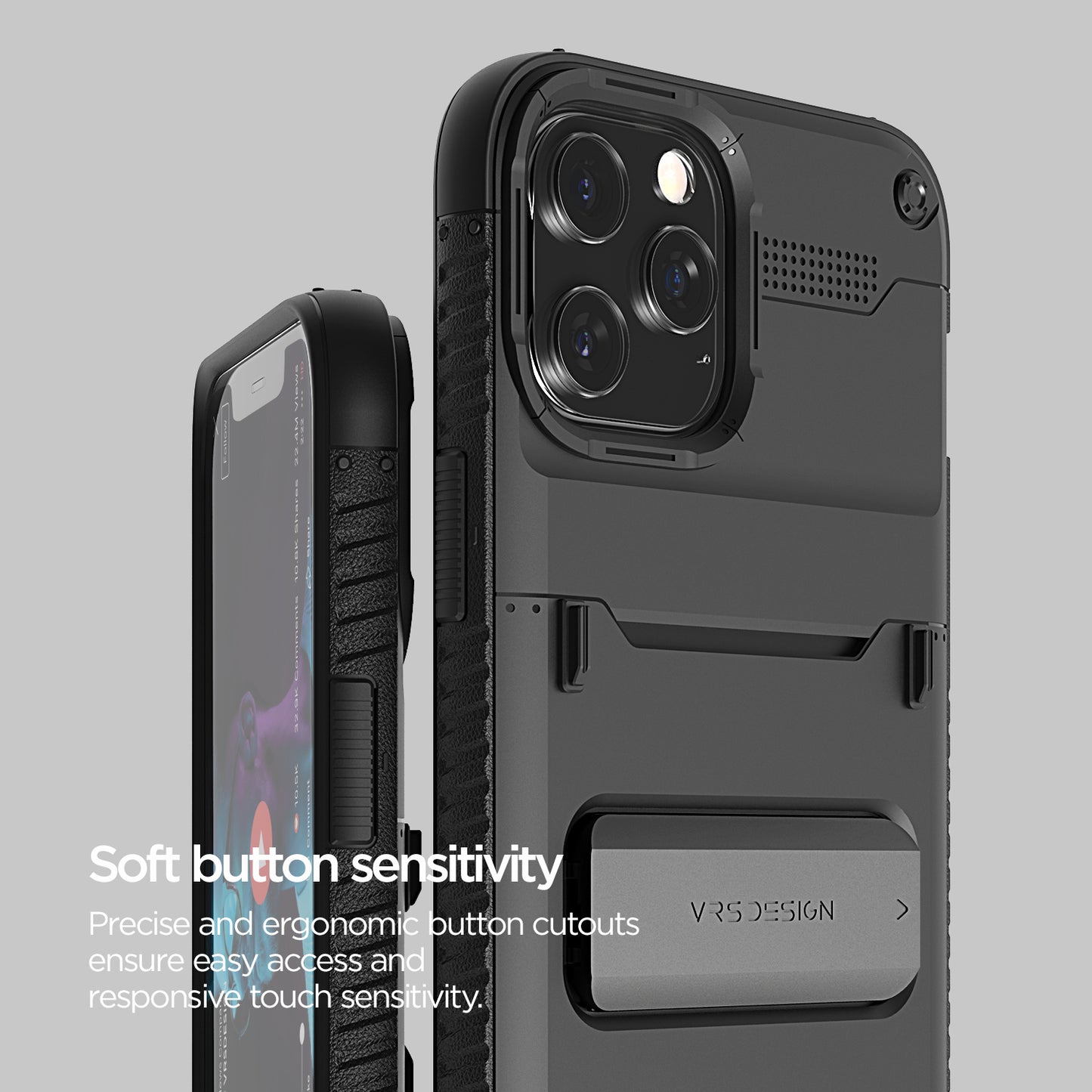 VRS Design iPhone 12 / iPhone 12 Pro Quickstand Case - Black/Metal Black