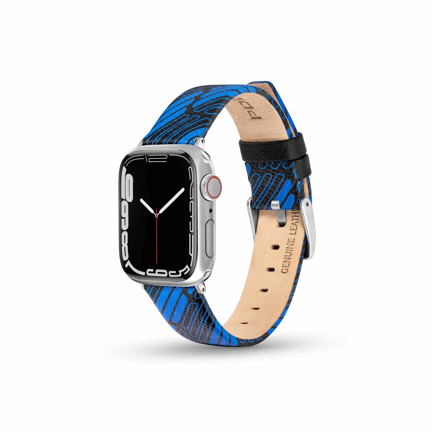 Police Mono Apple Watch Ultra/45/44/42mm, Smart Watch 22mm Leather Strap - Blue