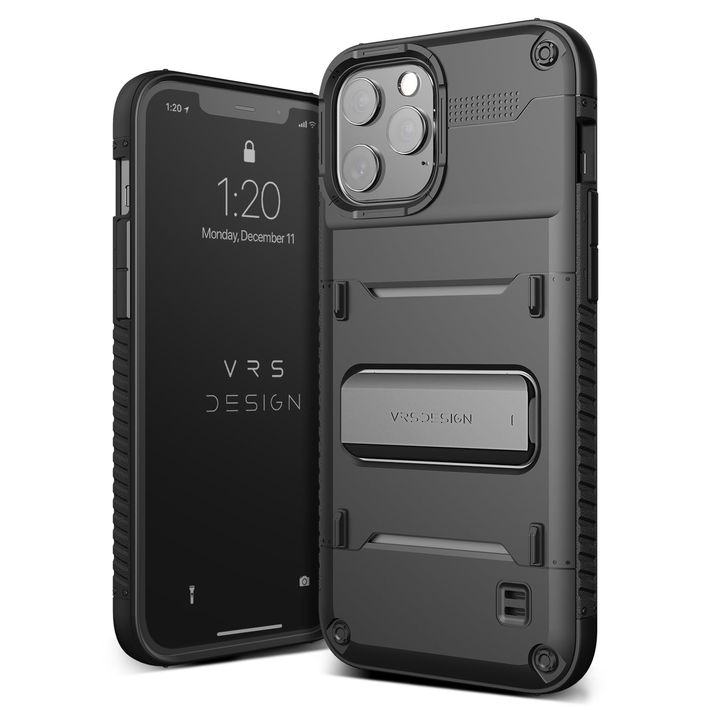 VRS Design iPhone 12 / iPhone 12 Pro Quickstand Case - Black/Metal Black