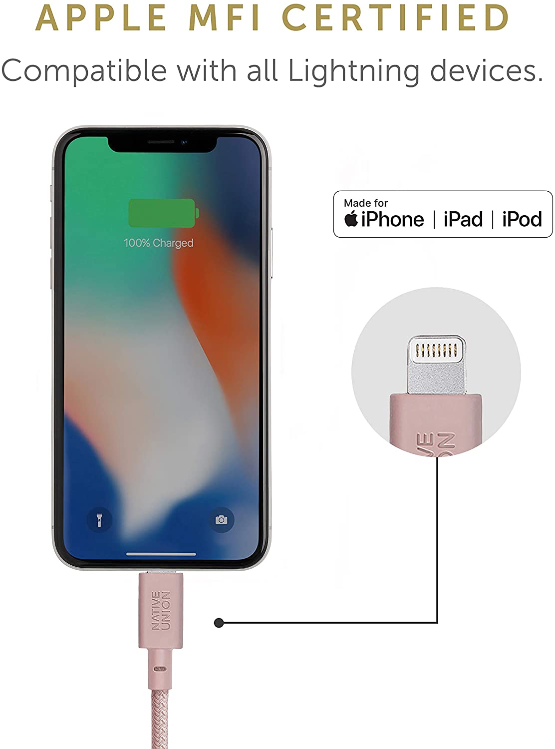 Native Union Belt Cable - USB A to Lightning 1.2M - Rose