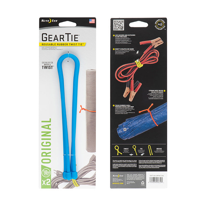 NiteIze Gear Tie® Reusable Rubber Twist Tie™ 18 in. - 2 Pack - Bright Blue
