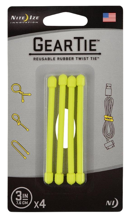 NiteIze Gear Tie® Reusable Rubber Twist Tie 3 in. - 4 Pack - Neon Yellow