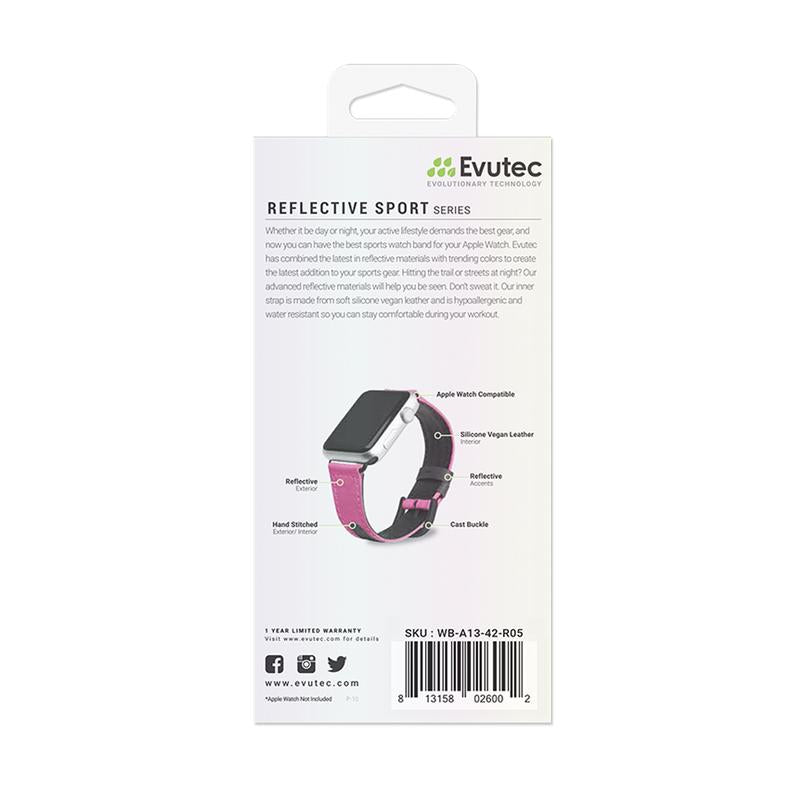 Evutec Apple Watch Band 45mm/44mm/42mm/Ultra Reflective Sport - Pink/Black