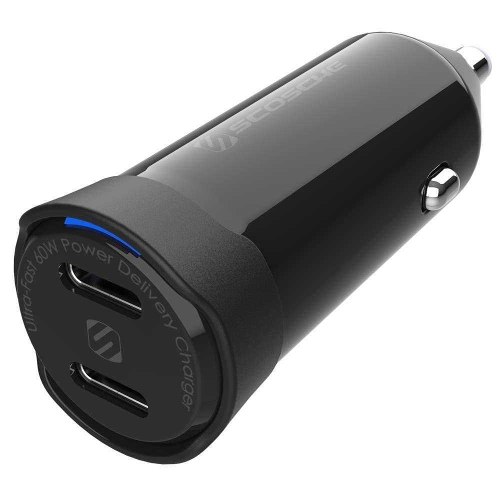 Scosche Powervolt Dual Fast Car Charger - 60W / USB-C / Black