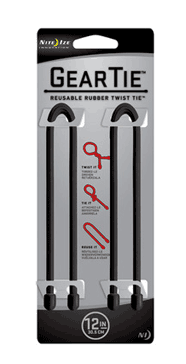NiteIze Gear Tie® Reusable Rubber Twist Tie 12 in. - 2 Pack - Black