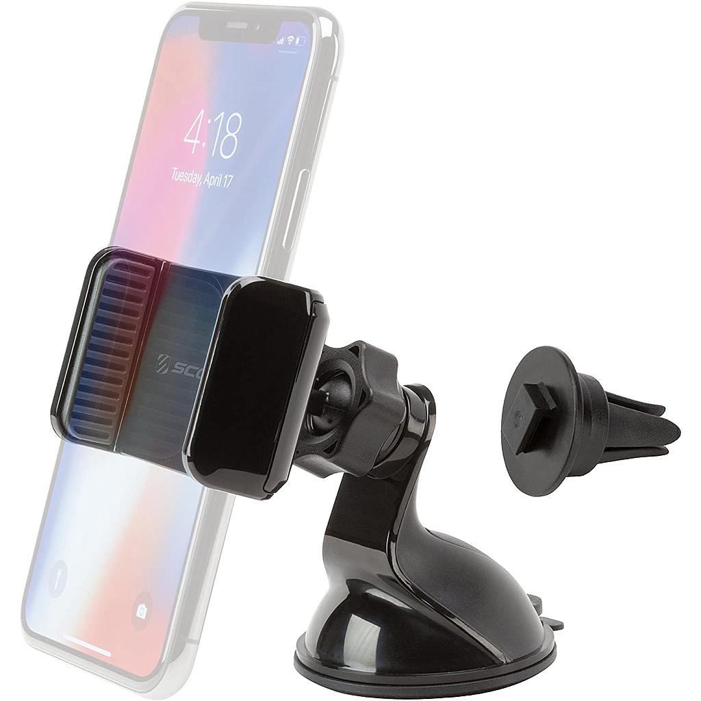 Scosche Suction Cup Mount with Vent Clips / Window Mount, Dashboard, Vent / 360 rotation for Mobile Devices 3-in-1 - Black