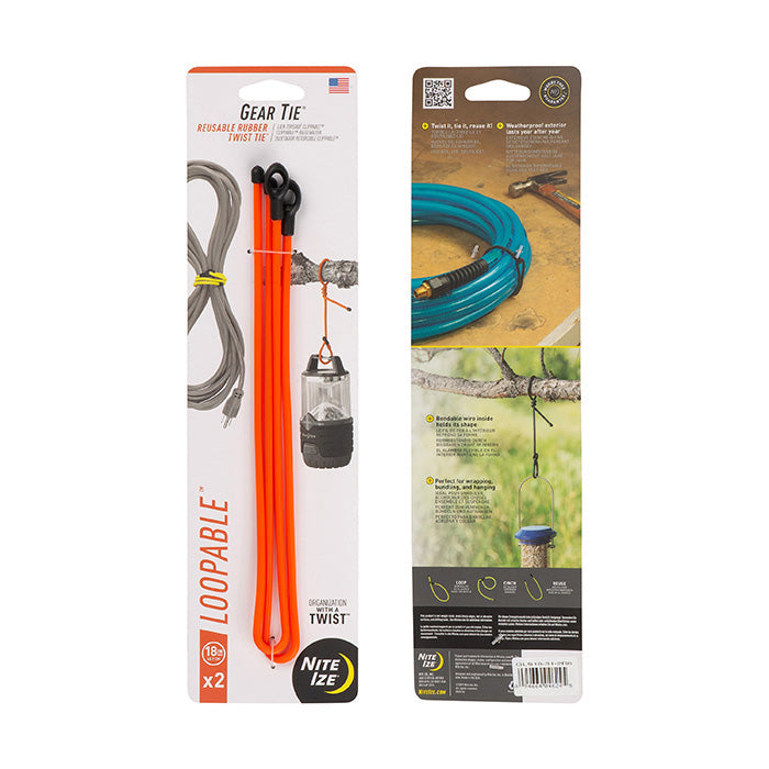 NiteIze Gear Tie® Loopable™ Twist Tie 18 in. - 2 Pack - Bright Orange