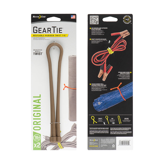 NiteIze Gear Tie® Reusable Rubber Twist Tie™ 18 in. - 2 Pack - Coyote