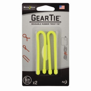 NiteIze Gear Tie® Reusable Rubber Twist Tie 6 in. - 2 Pack - Neon Yellow
