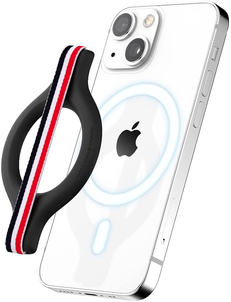 Sinjimoru M-Mini Grip Magnetic Wool-Band Phone Grip Holder for Apple MagSafe Case - Red