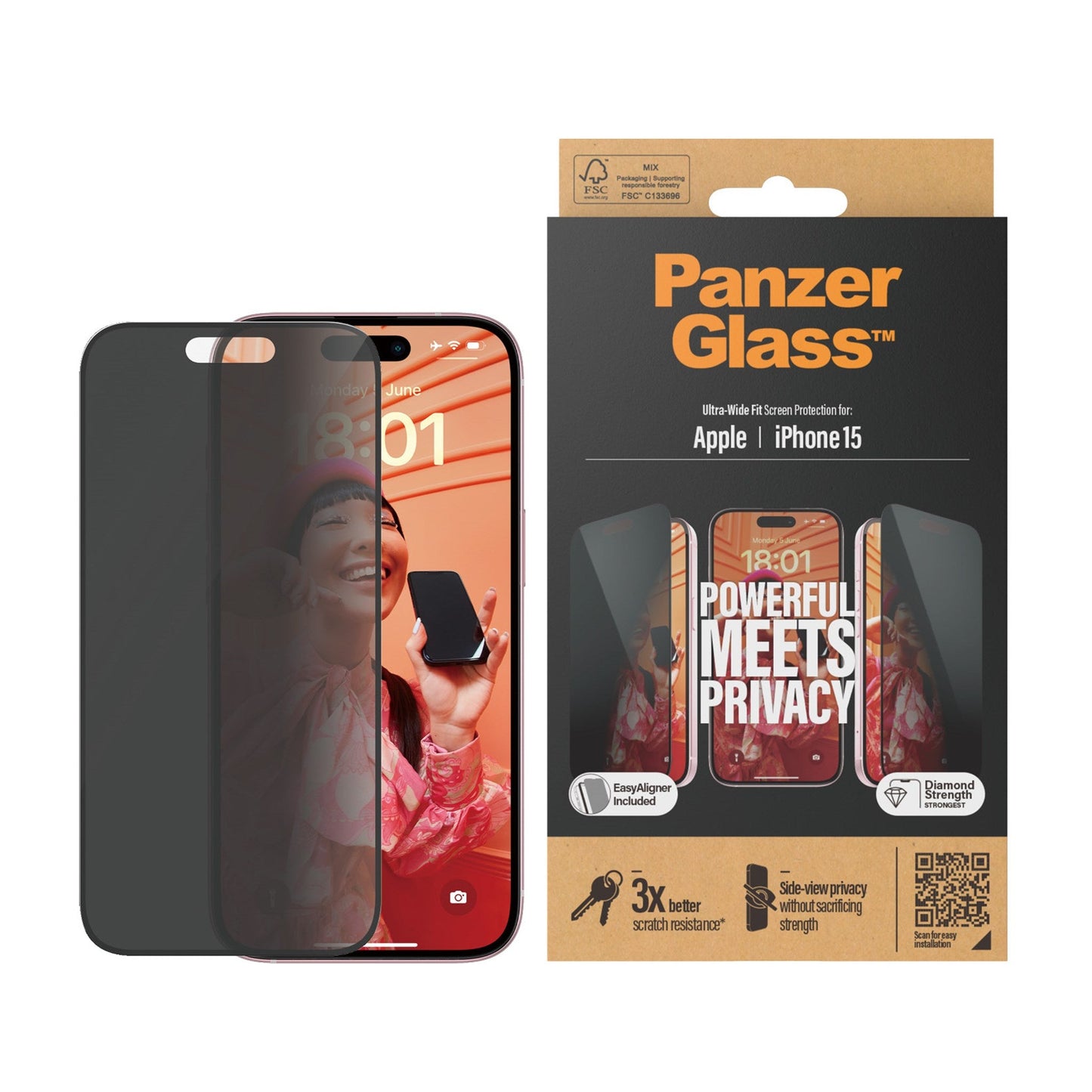 PanzerGlass Ultra Wide Fit Screen Protector - Apple iPhone 15 / Privacy
