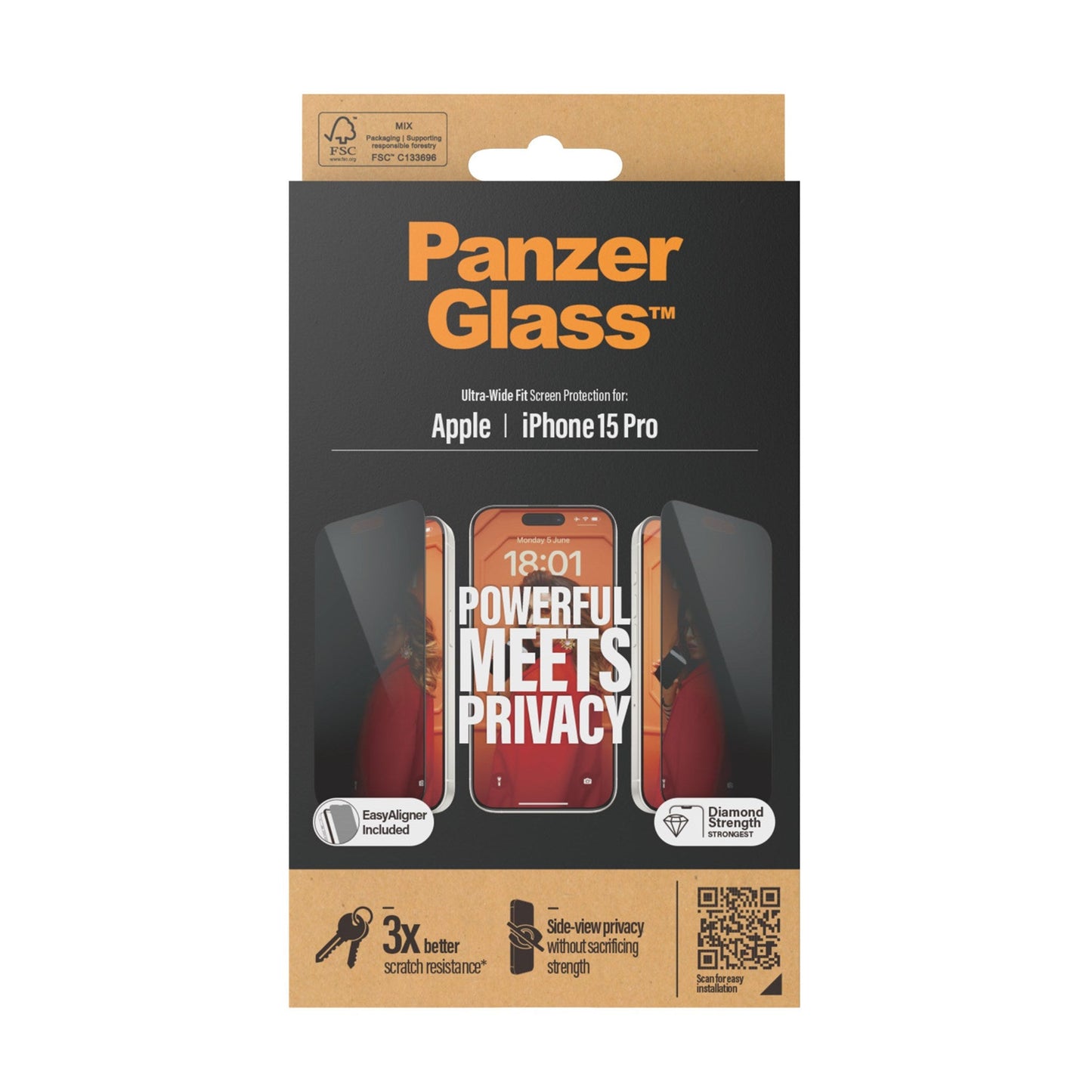 PanzerGlass Ultra Wide Fit Screen Protector - Apple iPhone 15 Pro / Privacy