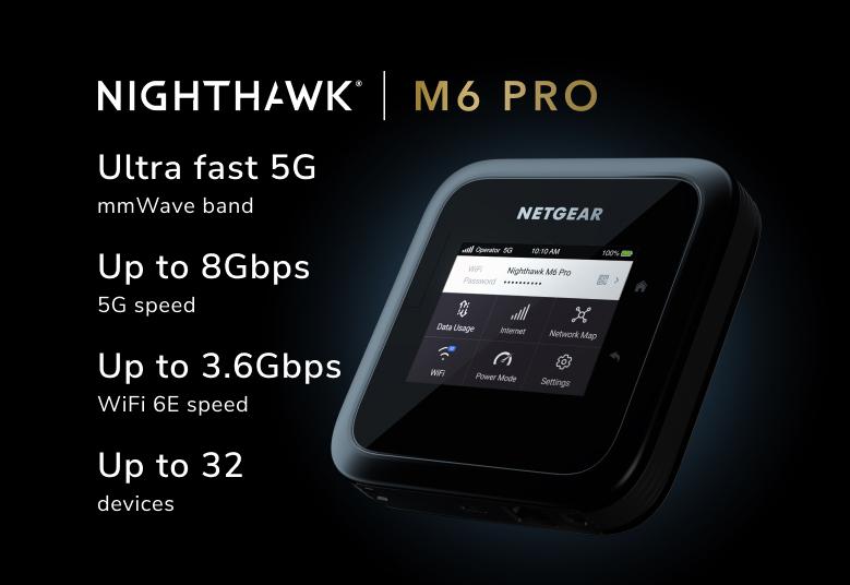 Netgear Nighthawk M6 Pro 5G mmWave WiFi 6E Mobile Hotspot Router, Up to 8Gbps, Unlocked