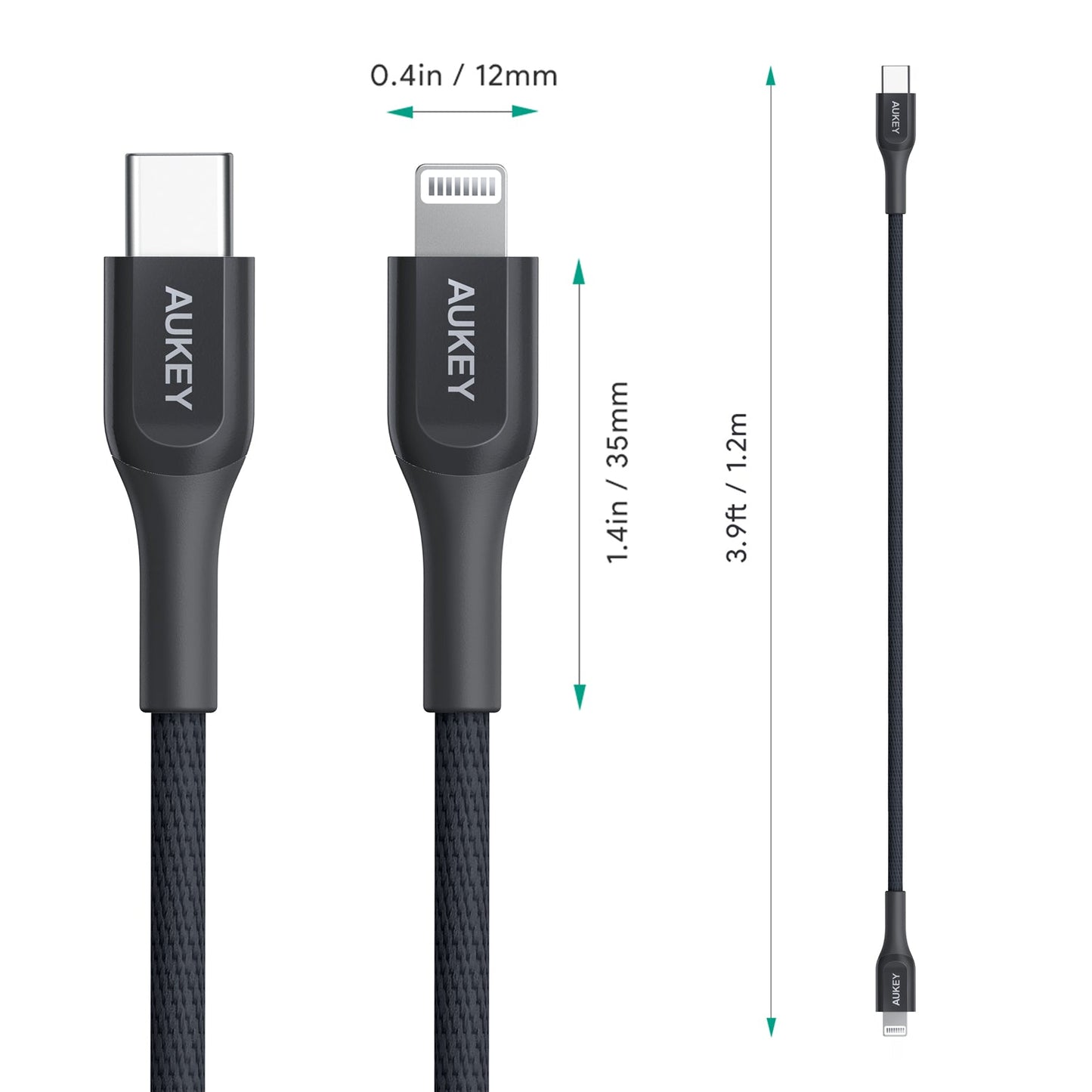 Aukey PA-Y25 : 20W Adapter with Type C Output  CB-CL1: 0.9mtrs USB-C to  Lightning Cable - Black