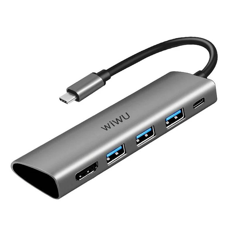 WiWU Alpha A531H 5-in-1 Adapter HD Converter - USB 3.0 / Type-C / HDMI / Grey